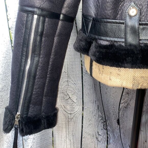 Love Token Faux Shearling Black Cropped Aviator Jacket - Picture 3 of 16